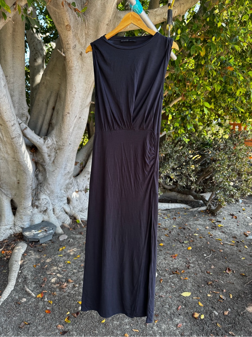AllSaints Black Draped Sleeveless Maxi Dress Size 6 Made in Portugal